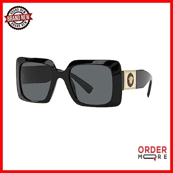 Black Plastic Rectangle Sunglasses Grey Lens Unisex Designer Eyewear main image 4
